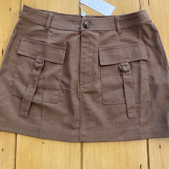 Brown Mini Skirt Pockets New Medium Sage the Label Linen & Cotton - Picture 1 of 12